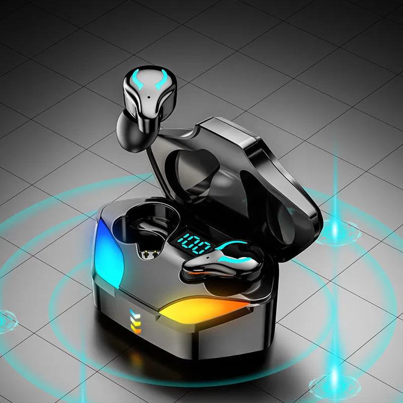 Black wireless Bluetooth e-sports gaming headset with in-ear design for mobile gaming