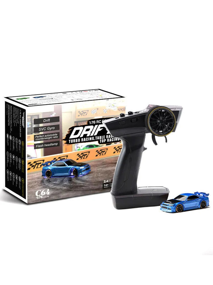 Blue Turbo Racing C64 1:76 scale gyro RC drift car with P21-SVC remote control