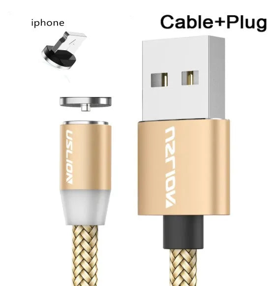 USLION circular magnetic charging cable with aluminium alloy housing and LED indicator