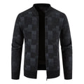 Men's fleece-lined thickened baseball collar plaid knitted cardigan in brown, slim fit, winter casual coat