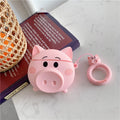 Cartoon pig design silicone flip cover compatible with Apple AirPods 1 2 and 3 in pink colour