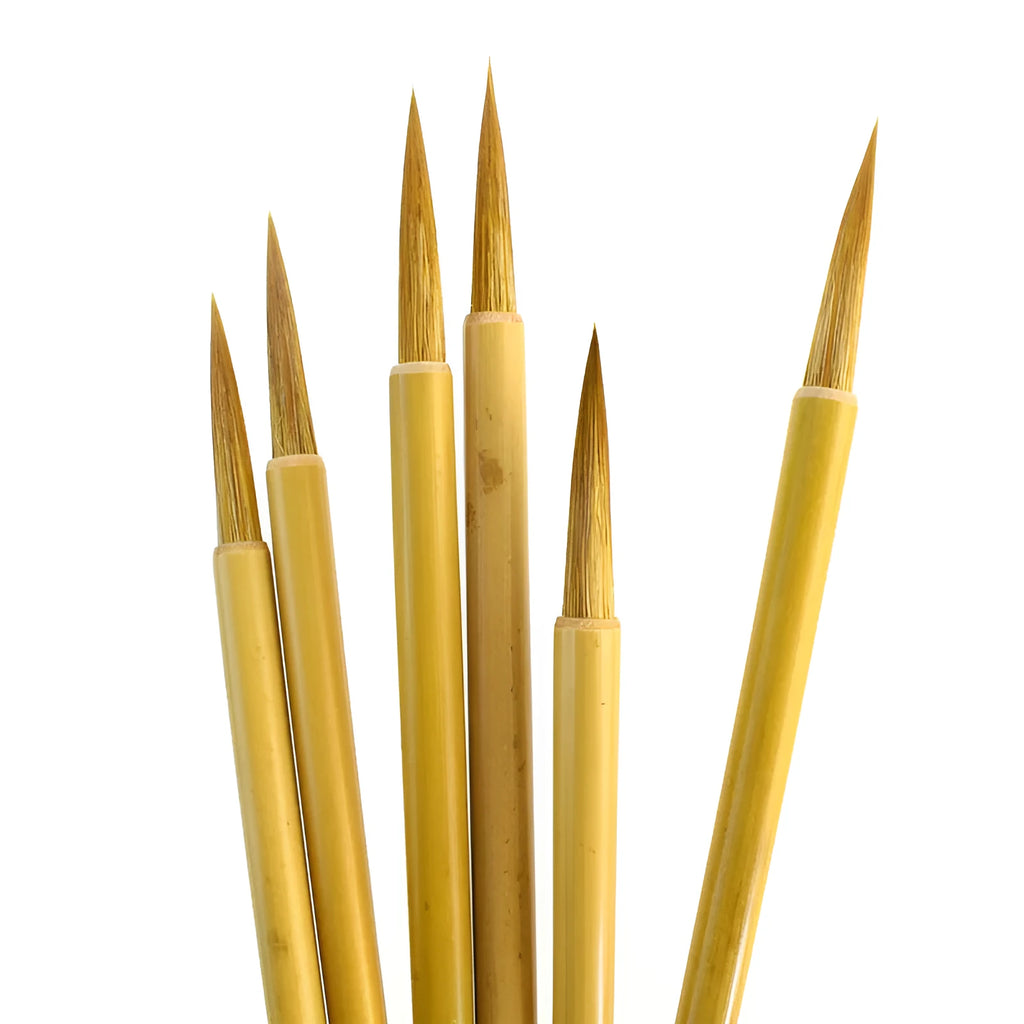 Traditional Chinese calligraphy writing brush with wolf hair bristles and wood handle in size S