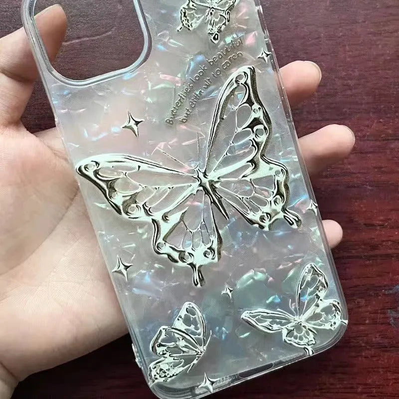 Transparent TPU phone case with butterfly English tape shell paper design and large hole cutout for Apple iPhone
