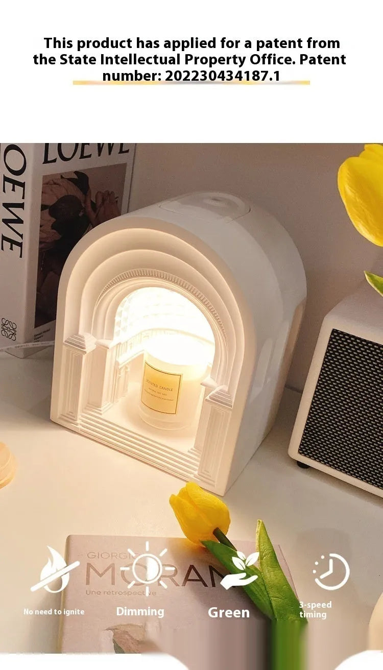 White retro gypsum bedside night light with custom graphic front and aromatherapy function.