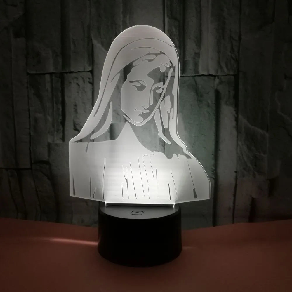3D LED night light with laser-engraved acrylic plate showing dual ring pattern, ABS base with touch controls