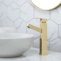 Brass pull faucet with a brushed gold finish, shown in a golden colour.