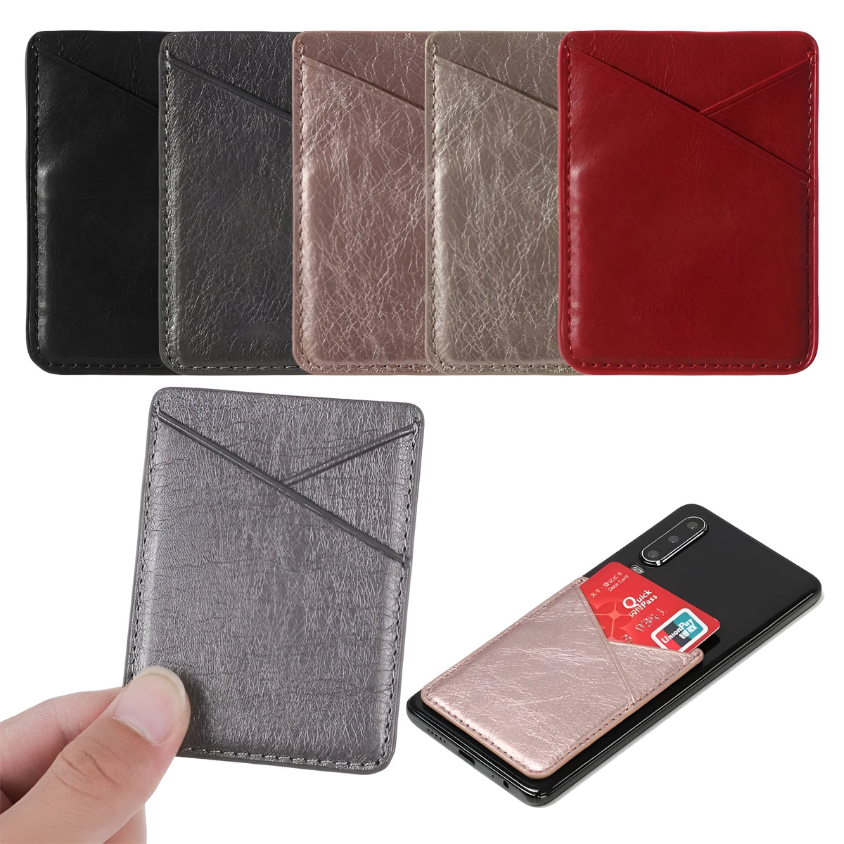 PU leather mobile phone sticker card cover in black and pink for back case use