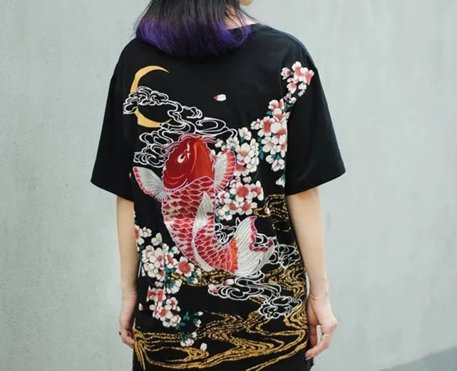 Black embroidered cotton t-shirt for casual wear available in sizes L M XL XXL