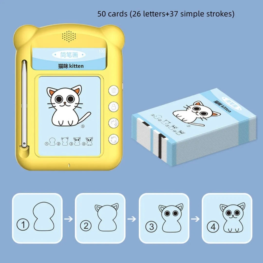 Yellow bilingual early education learning machine with educational cards for letter and hanzi learning