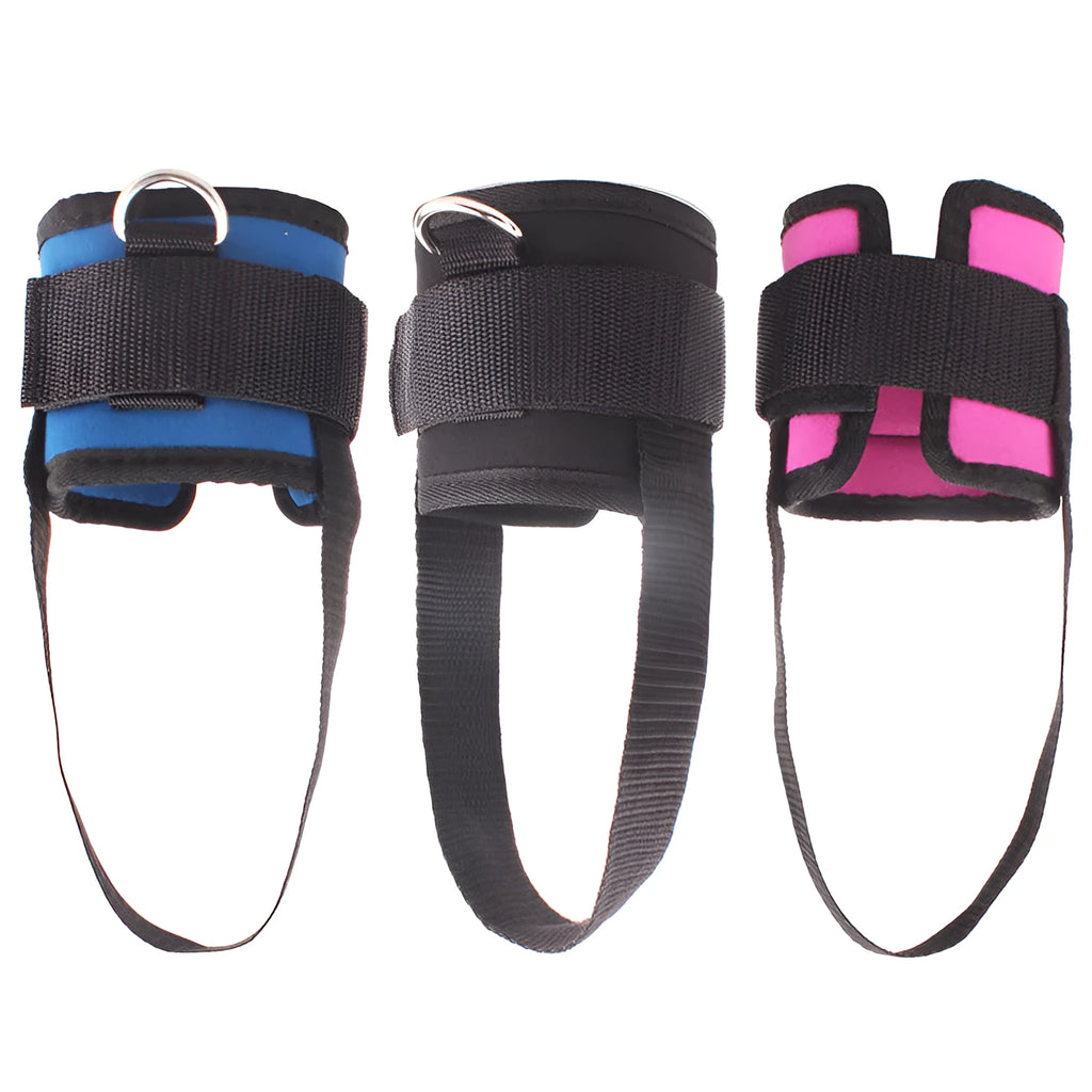 Cotton foot rope ankle strap with steel buckle for leg training in black, blue, and rose red