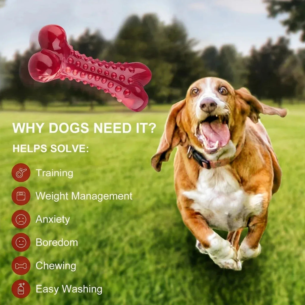 Red natural rubber chew toy for aggressive dogs measuring 12cm long