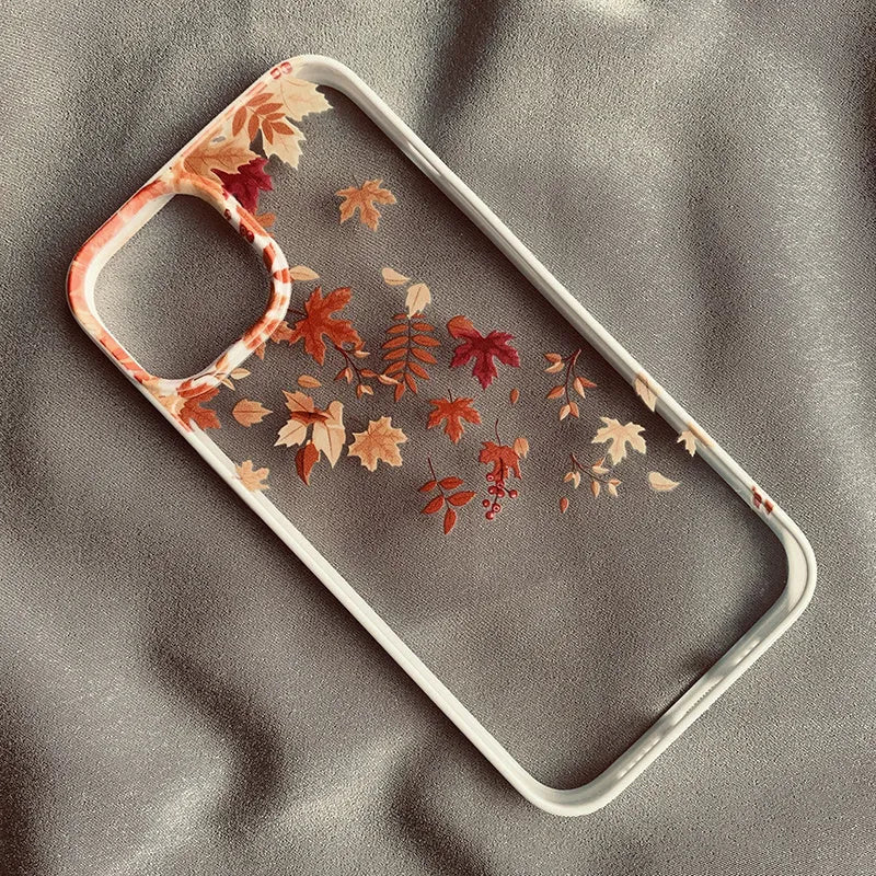 Drop-resistant acrylic phone case with autumn wind and fallen leaves print in Black Edge option