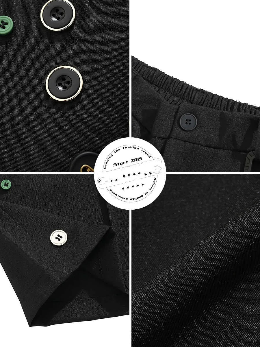 Black men's semi-elastic waist shorts with button fastening and loose straight-leg fit