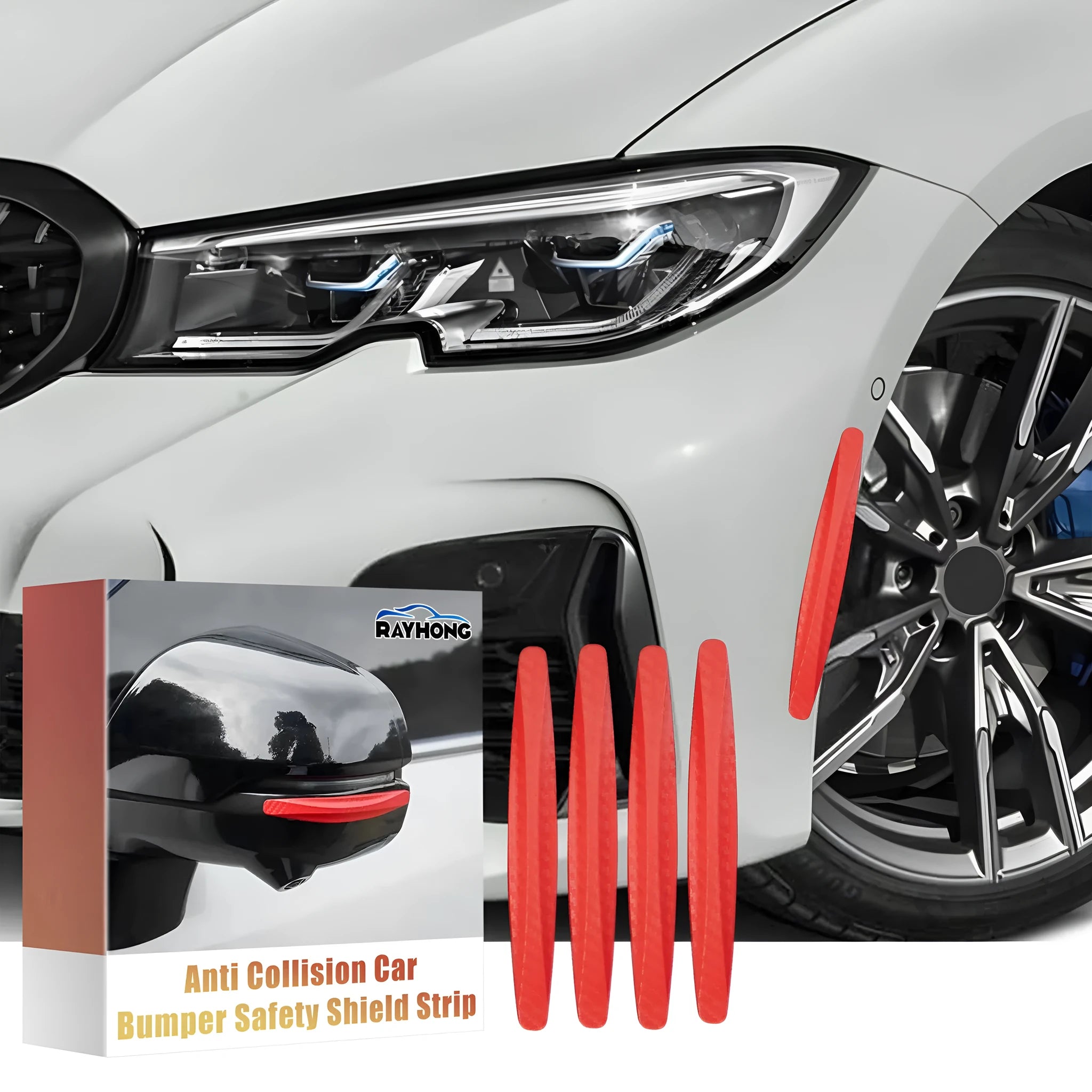Four transparent PVC car anti-scratch protector strips measuring 13x1.5cm on a car door edge