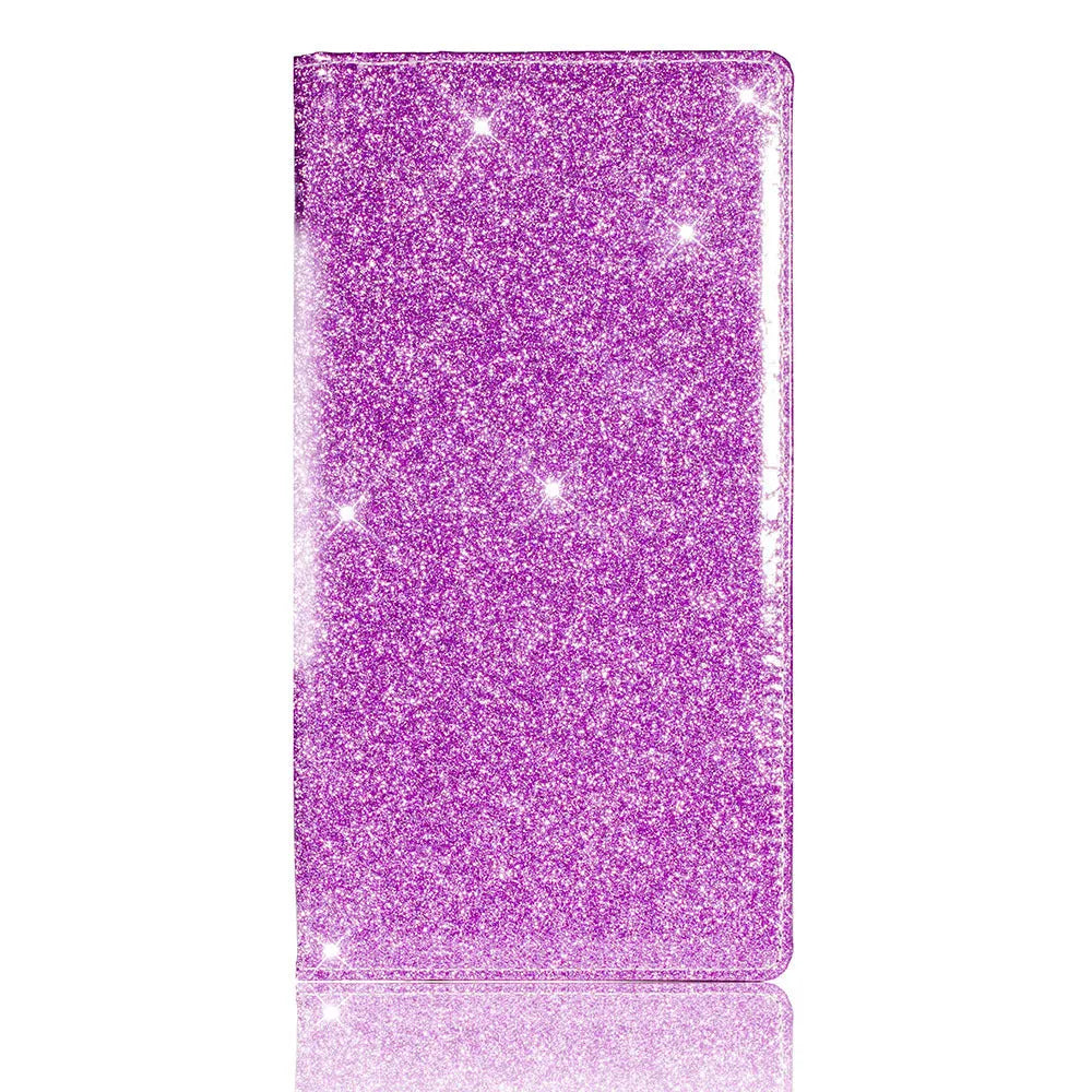 Purple PU leather car insurance and registration document wallet lying flat, showing its slim 24cm profile.