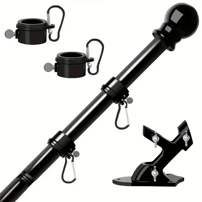 6ft five-section stainless steel wall hanging flagpole in black outdoor