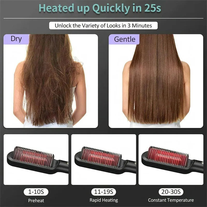 Red and black dual hair straightener and hot comb with digital display and rotating power cord.