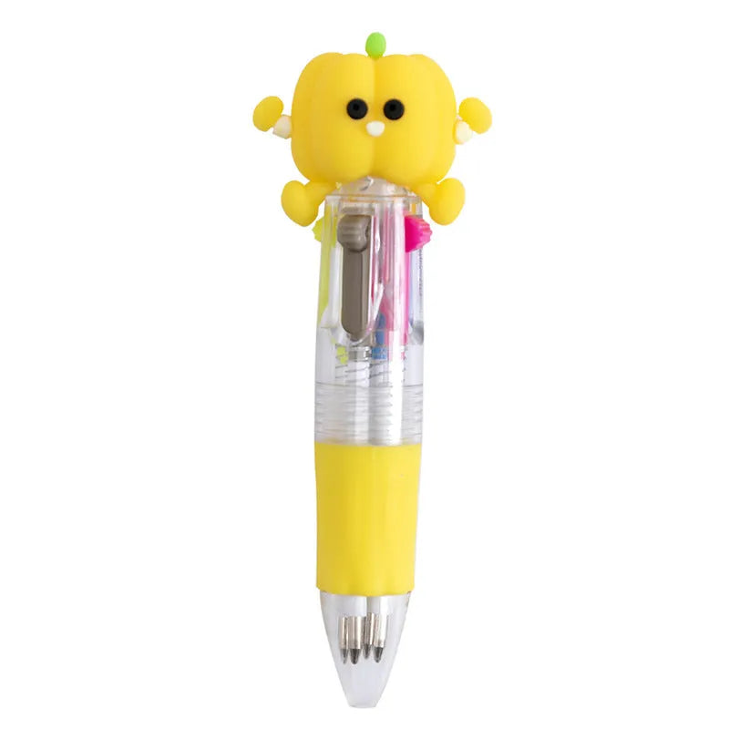 Cartoon Cute Object four-colour press ballpoint pen with random design showing 0.7mm tip.
