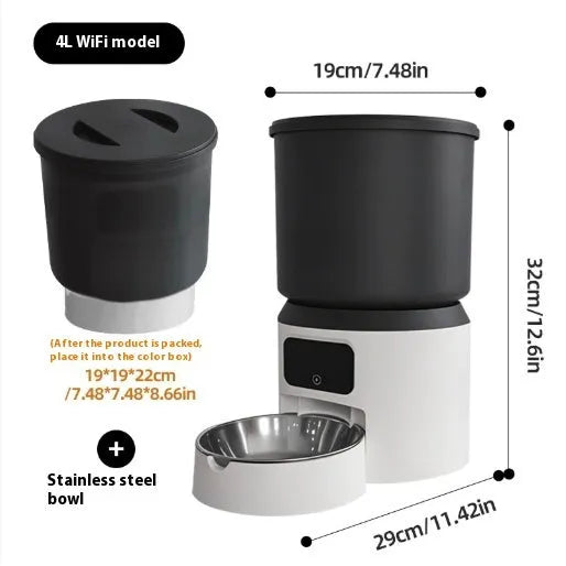 4-litre automatic pet feeder with optional camera and choice of stainless steel or plastic bowl