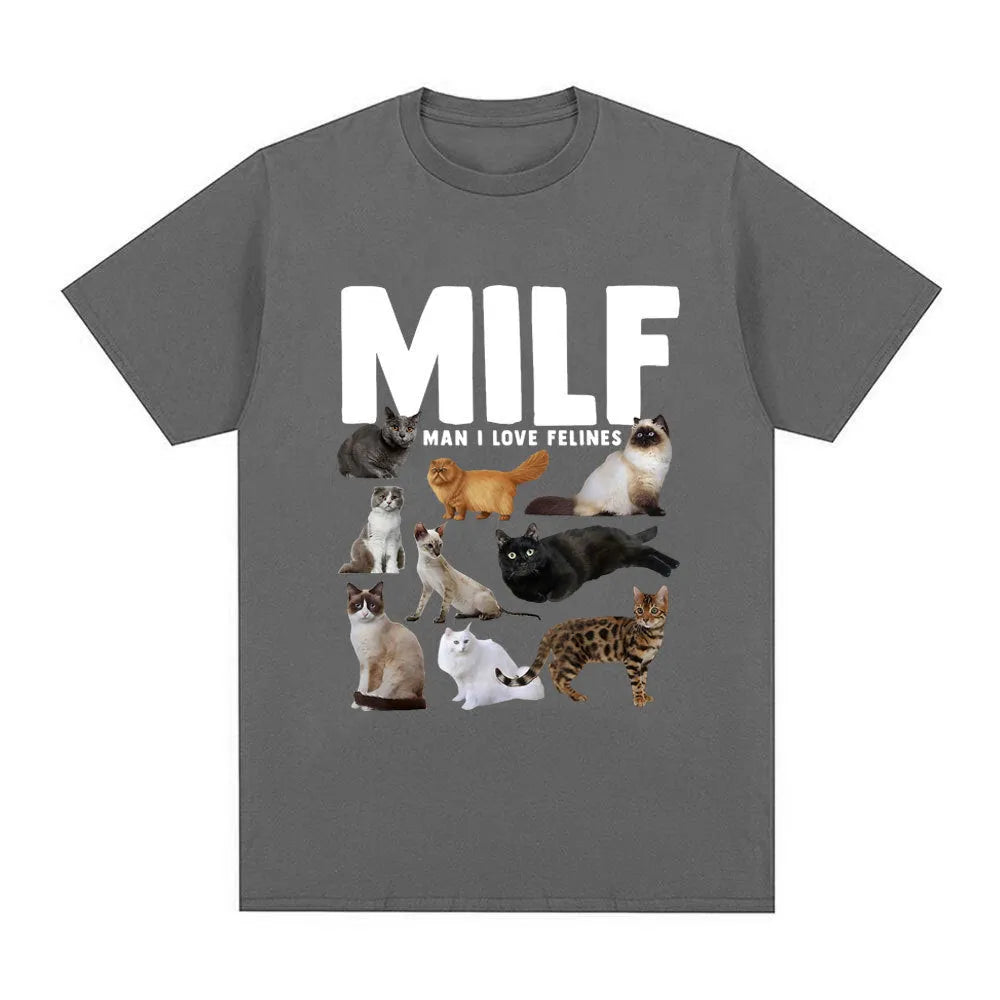 Graphic t-shirt with printed cat lovers design on cotton fabric in multiple colour options
