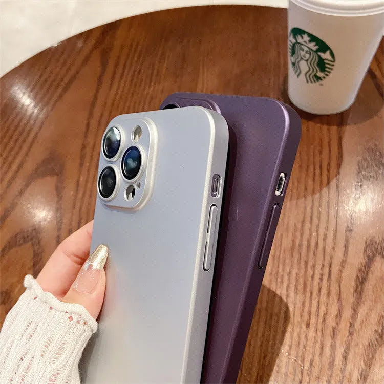 Metallic paint PC phone case with lens protector in Black or Frosted Grey for Apple iPhone 11 to 15 Pro Max