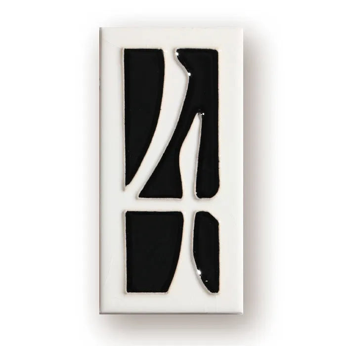 Handmade retro-style ceramic doorplate with fired enamel number, shown against a door.