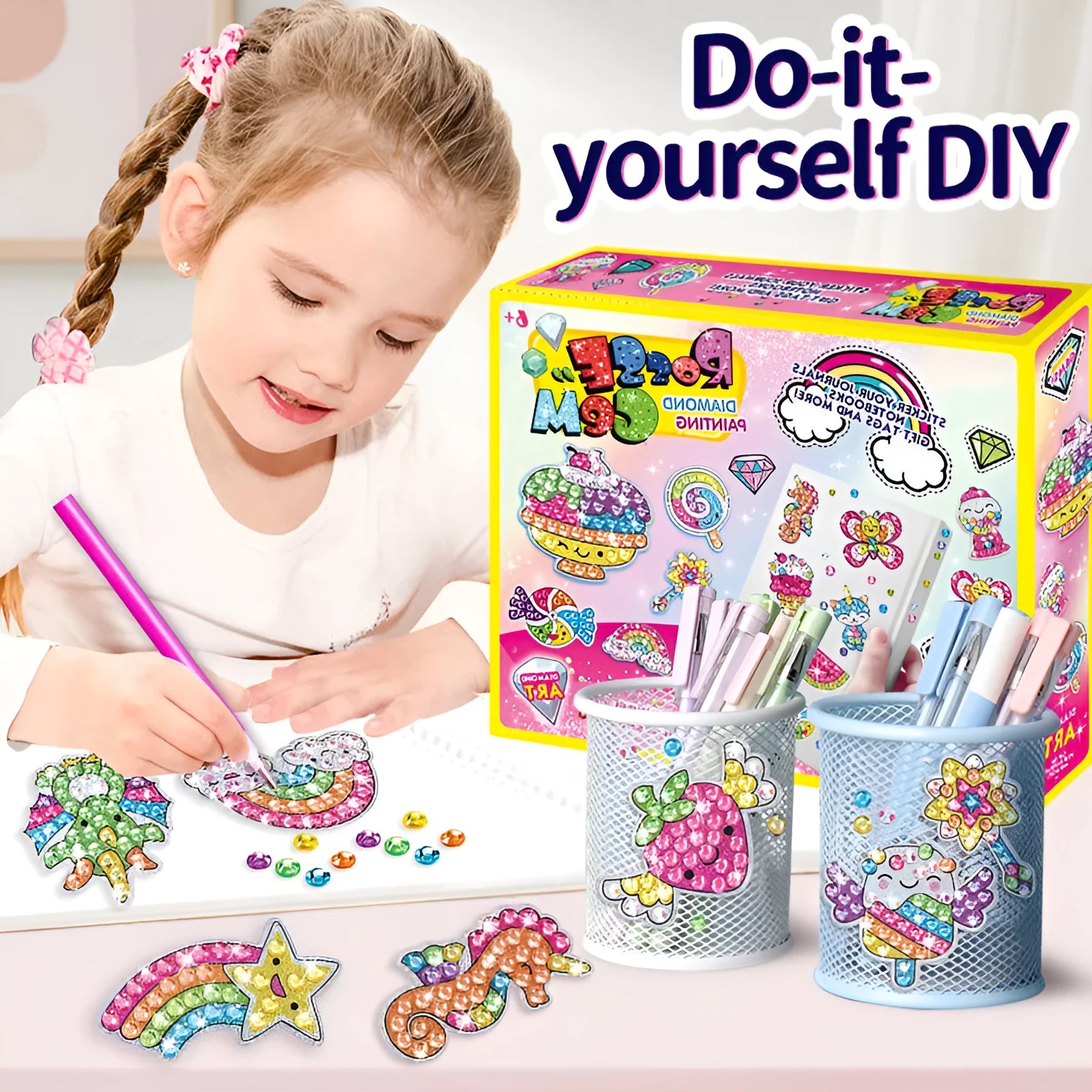 Plastic diamond sticker fridge magnet set in colour box 25cm by 20cm by 4.8cm