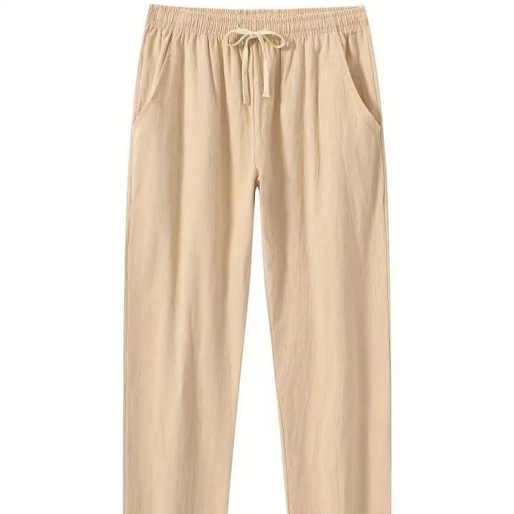 Men's cotton linen beach trousers in loose fit with European sizing options