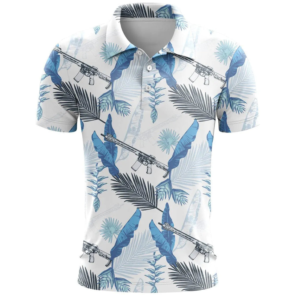 Man wearing a loose-fit grey 3D printed short sleeve sports T-shirt made from bird eye cloth.