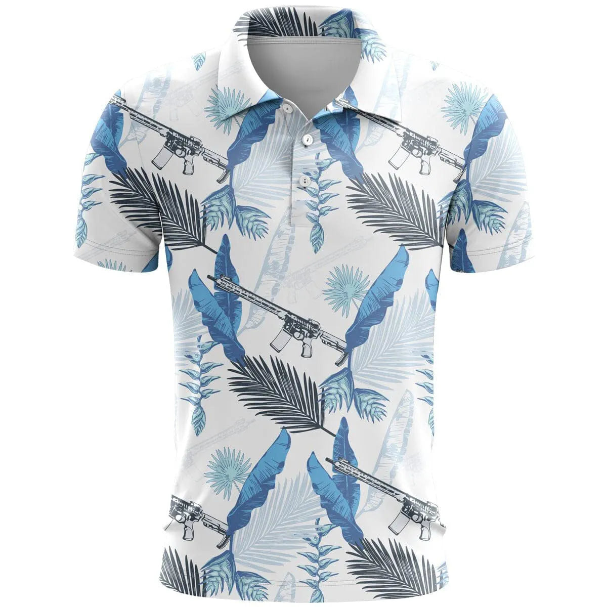 Man wearing a loose-fit grey 3D printed short sleeve sports T-shirt made from bird eye cloth.