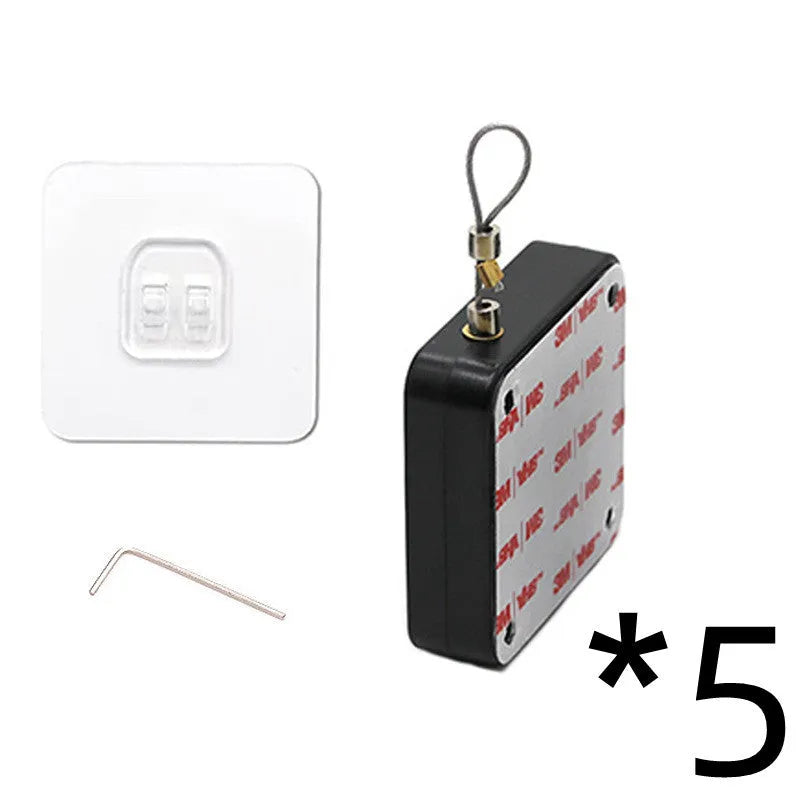 White automatic door closer with adhesive mount and tension adjuster for no-drill installation on doors.