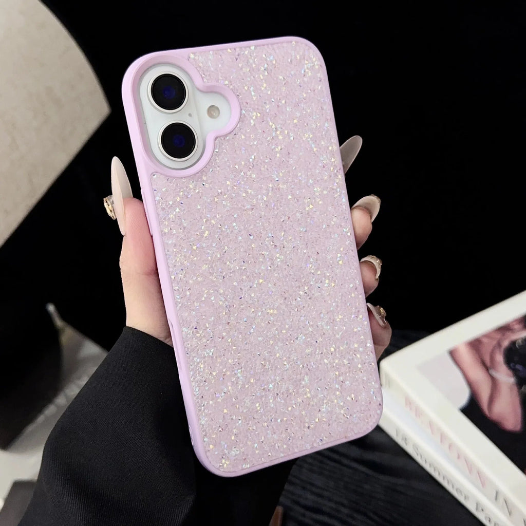 Full diamond handmade phone case for iPhone 17 series in black, pink, light purple, gold, grey, or white