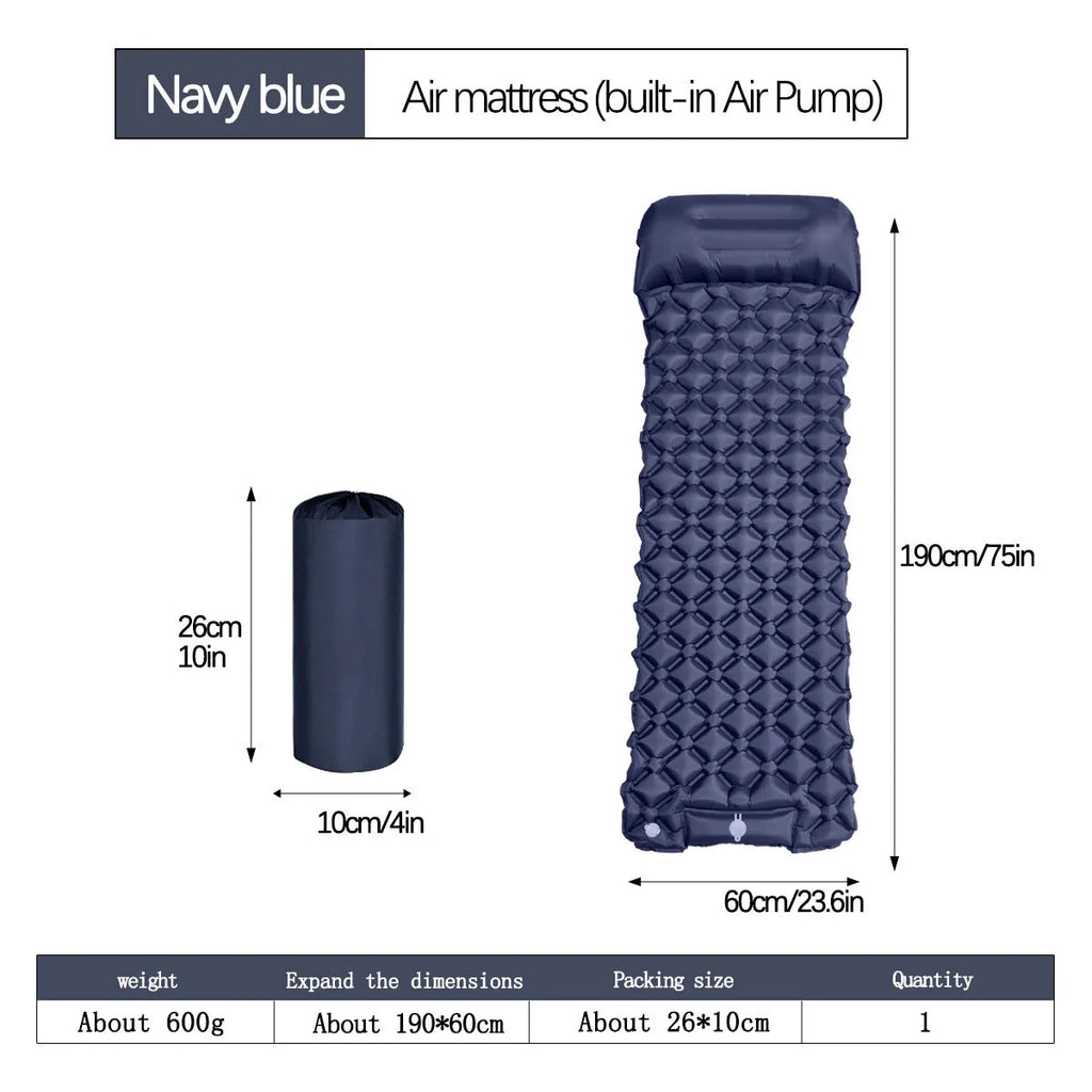 Single diamond TPU inflatable mattress 190x60x5cm with foot pillow in Army Green