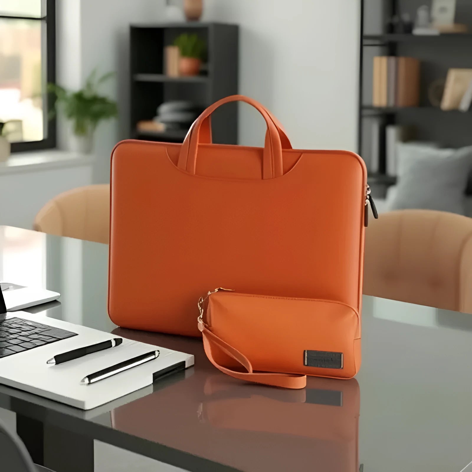 PU leather laptop bag with included power pack in black, brown, pink, or dark grey colour options