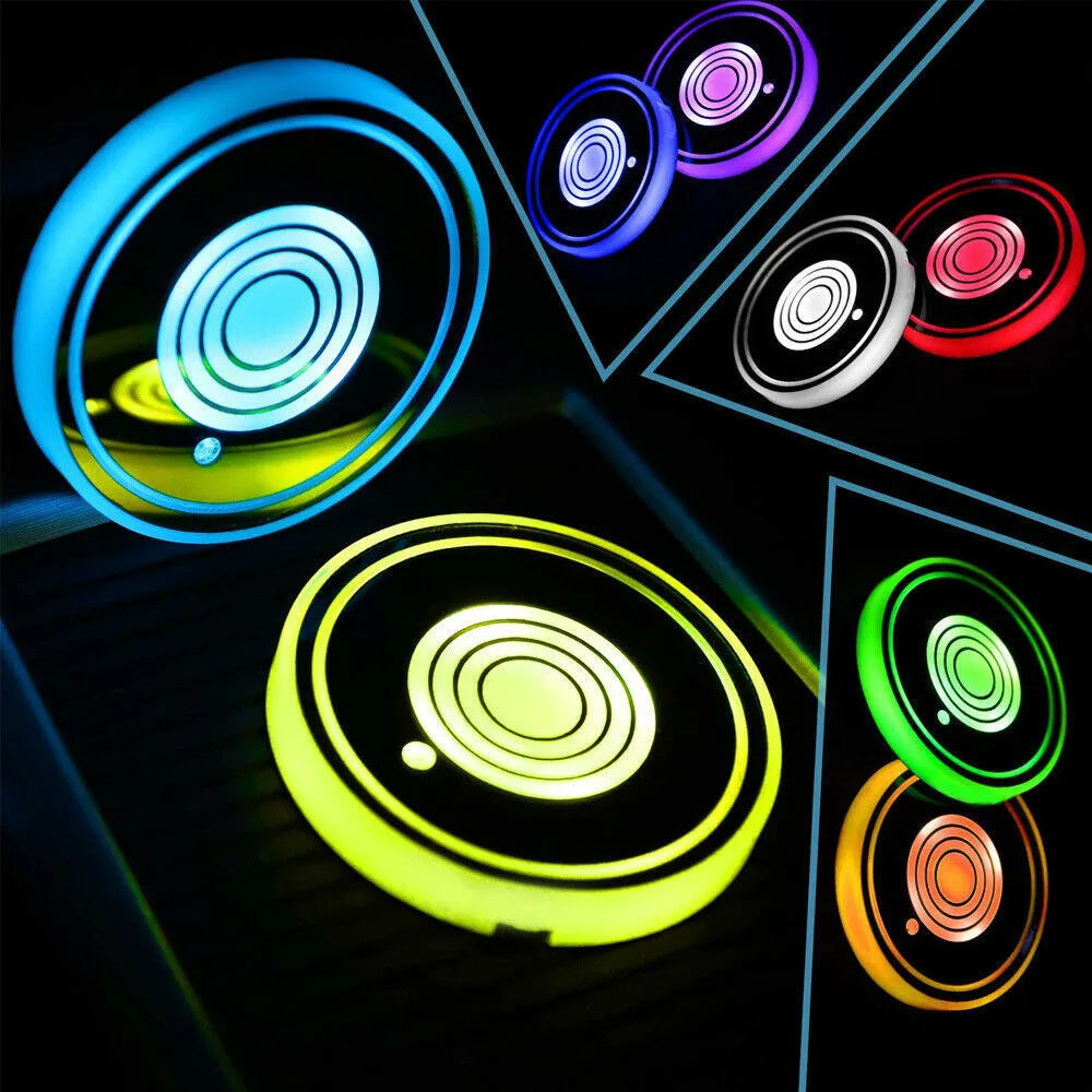 Pair of USB charging car cup holder water bottom mat coaster lights with acrylic build and smart sensor for GM models