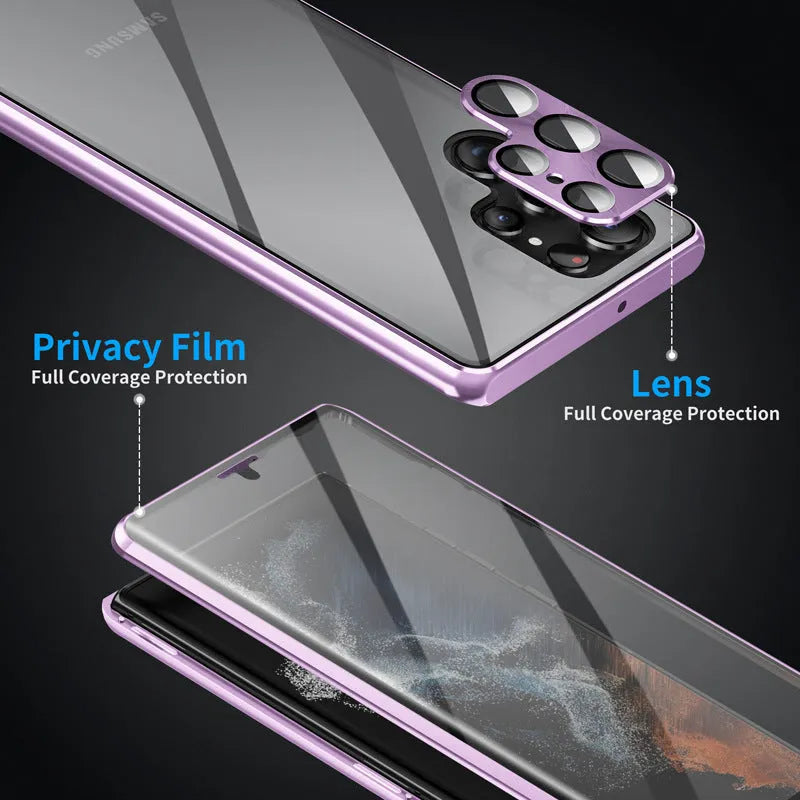 Samsung S24 Ultra phone case with a mirrored back and magnetic ring, shown in gold colour.
