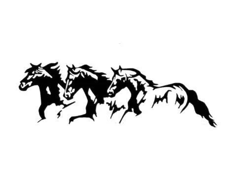 Black, white, red, and blue vinyl car sticker with a rearing horse design, measuring 25cm by 8cm.