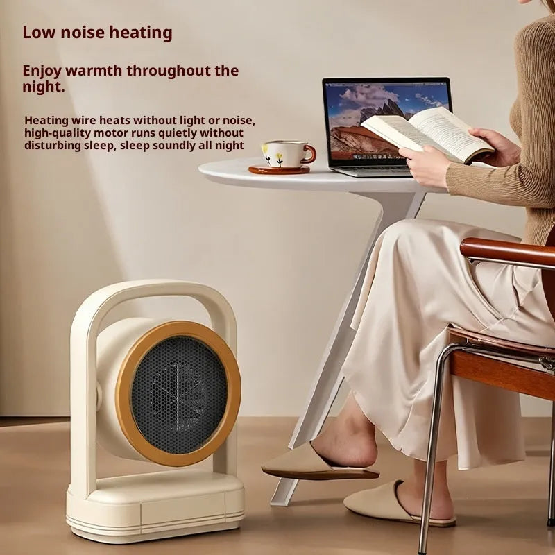 Household desk heater in beige with shaking head and 2 fan speed settings