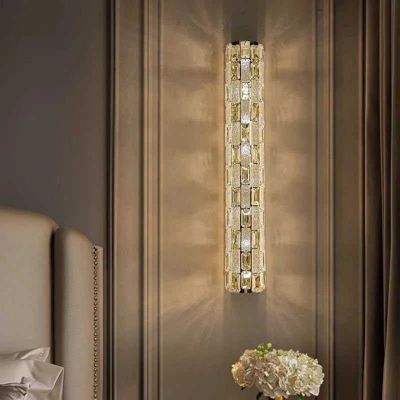 Modern light luxury crystal wall lamp chrome 40cm finish with stainless steel body and crystal shade