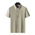 Men's plus size striped casual shirt with square collar in ice silk fabric