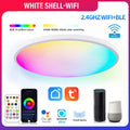 Black or white intelligent Bluetooth ceiling lamp with RGBCW colour dimming controls and 300mm diameter