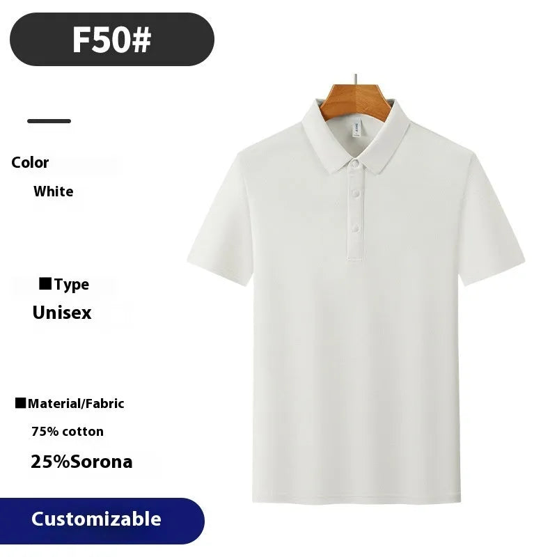 Short sleeve solid colour cotton blend polo shirt for summer business wear, shown in light apricot.