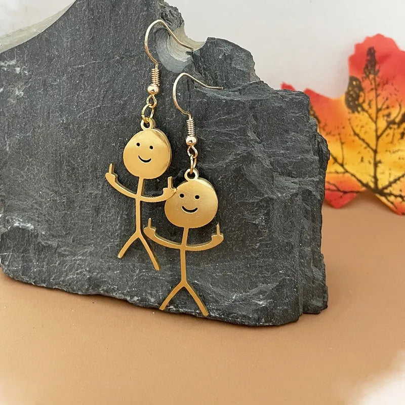 Stainless steel funny doodle smiley stick figure middle finger pendant necklace on link chain