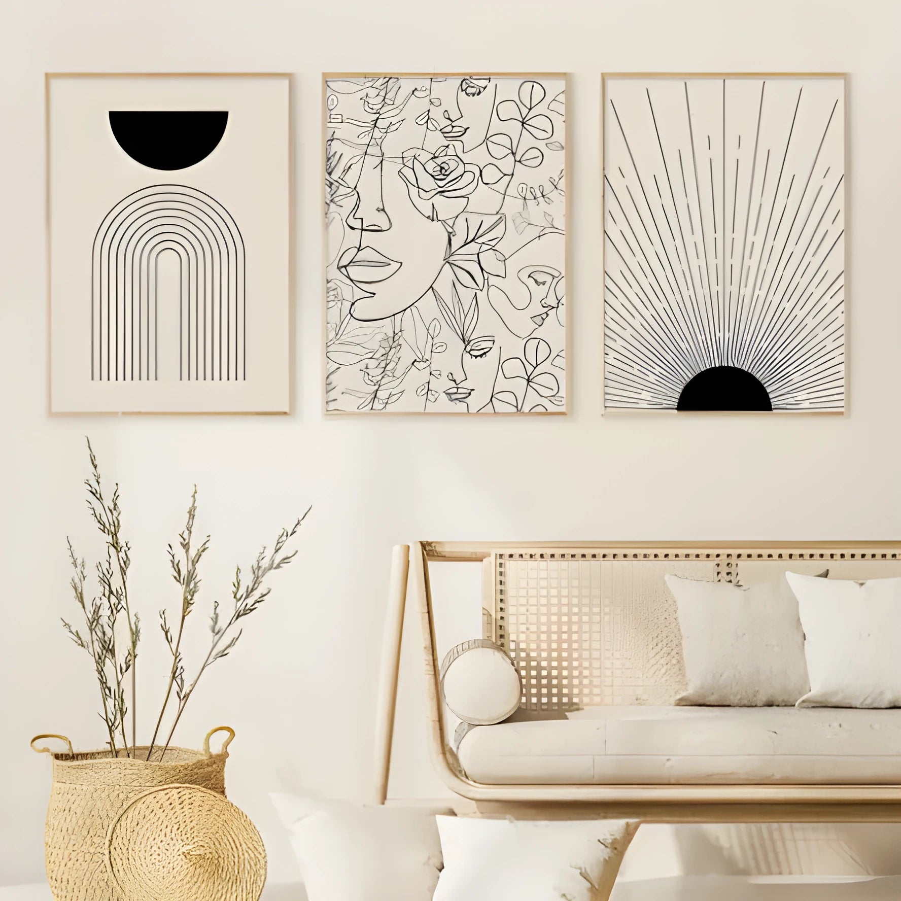 Abstract boho-style animal illustration printed on a stretched frameless canvas wall art.