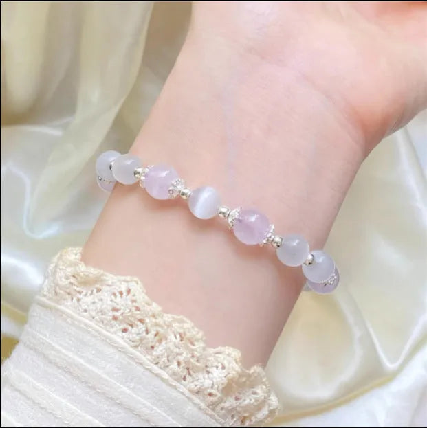 Opal amethyst colour crystal bracelet with moon shape design, manually crafted women's jewellery