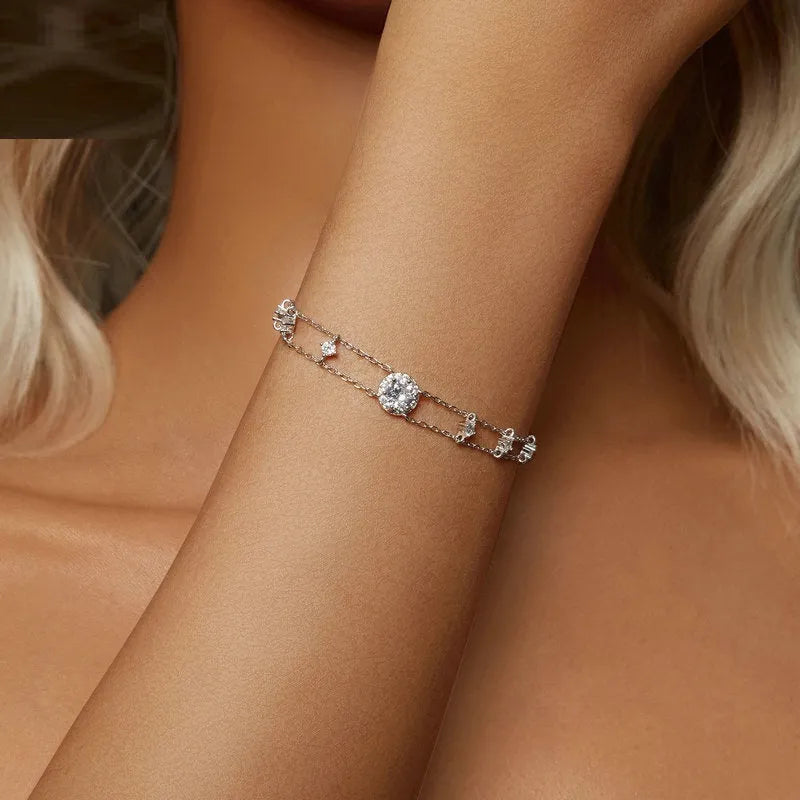 S925 silver diamond bracelet simple classic design geometric round shape electroplated finish