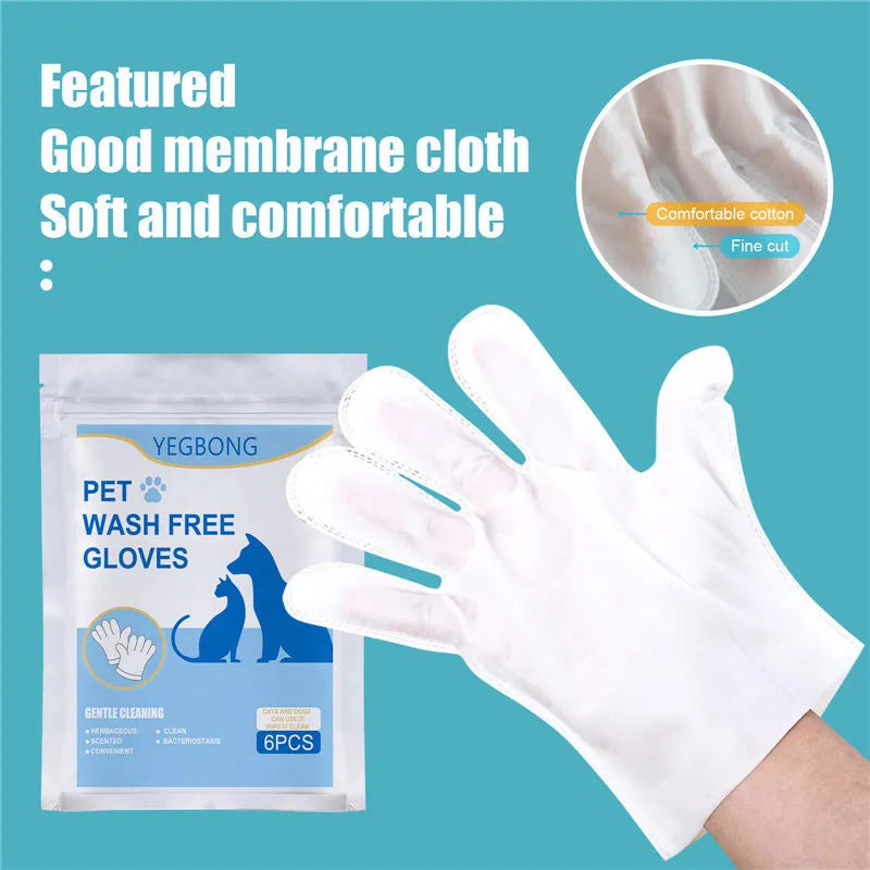 Pack of 6 pet disposable non-woven foil gloves for cat grooming without a bath
