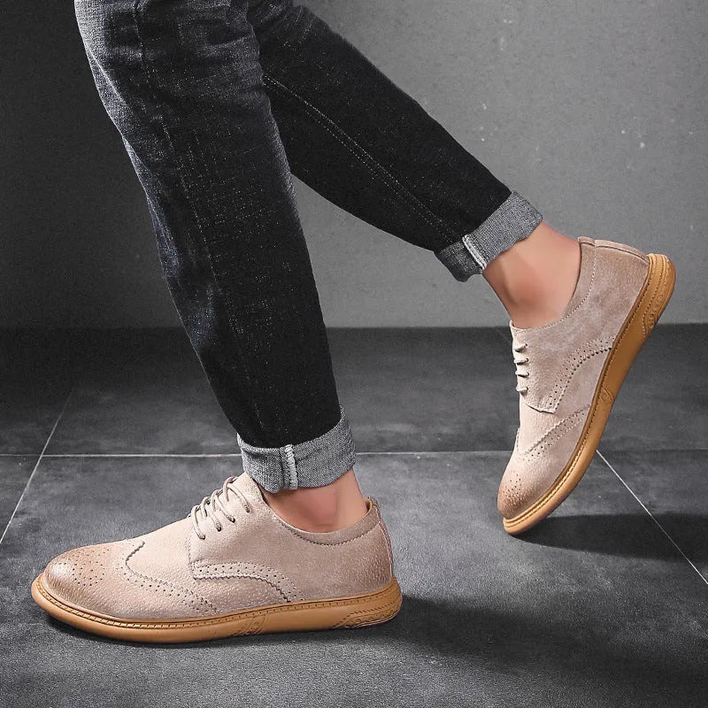 Men's grey business formal leather shoes with lace-up design and rubber sole