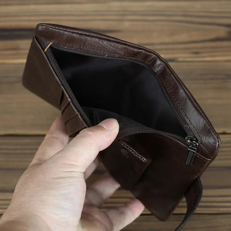 Genuine leather women's wallet with multiple card slots in brown colour showing sewing thread detailing
