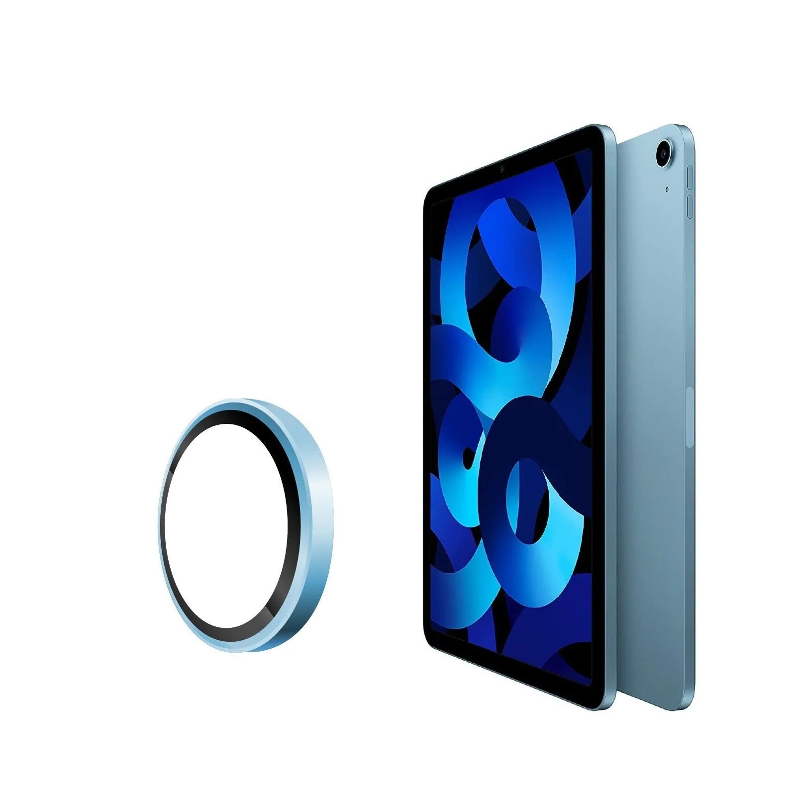 Tempered glass lens protective film for iPad with electroplated metal eagle eye ring in black finish